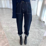 Denim Utility Barrel Pants with Contrasting Stitches