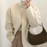 Minimalist Collarless Wool Blend Coat with Belt