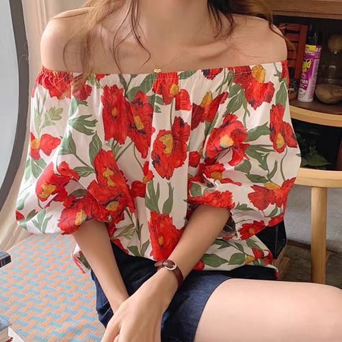 Passion Floral Print Off-Shoulder Top