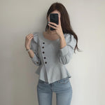 Designer Sideline Button-Up Square Neck Blouse