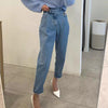 Designer High-Rise Asymmetrical Side Buttons Denim Pants