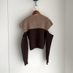 Color Block Cold Shoulder Mock Neck Knitted Sweater