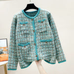 Crew Neck Multicolor Tweed Knit Cardigan