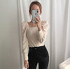 Cotton Knit Square Neck Puffed Sleeve Top