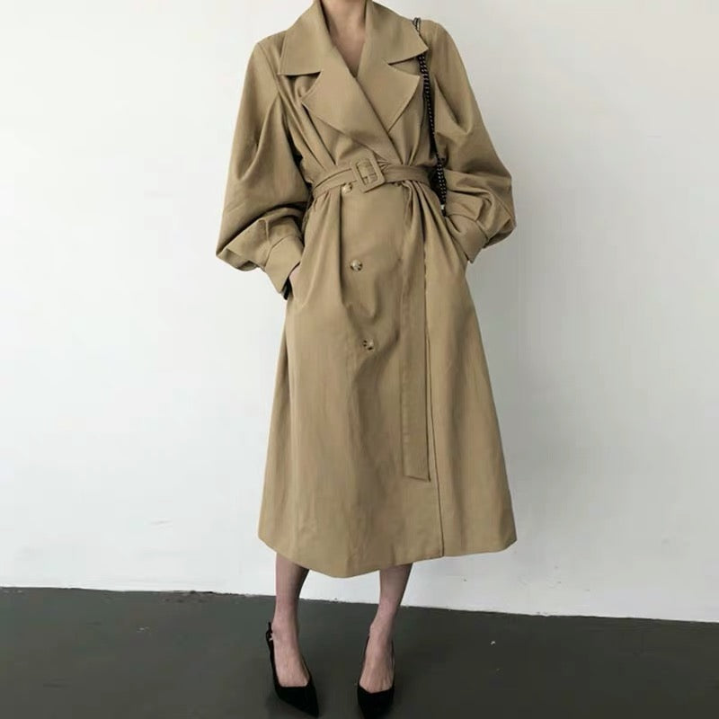 British Style Double Breasted Trench Coat with Belt