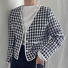 V-Neck Collarless Plaided Tweed Jacket