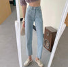 High-Waist Straight Leg Blue Washed Jeans