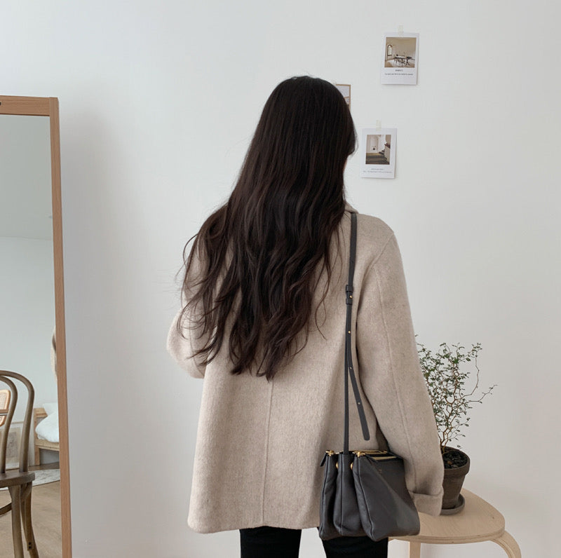 Korean Style Double Breasted Wool Blended Coat