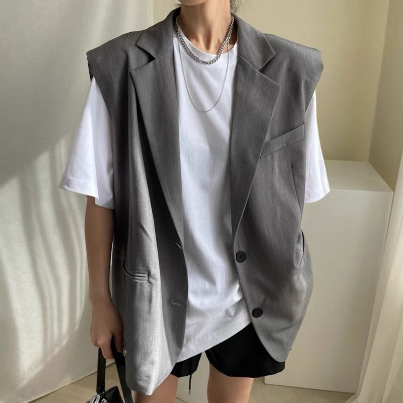 Padded Shoulder Suit Vest and White T-Shirt