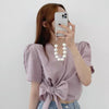 Wrap Style Bow Tie Short Sleeve Blouse