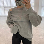 Designer Soft Knit Cold Shoulder Oversized Sweater