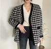 Classic Houndstooth Black & White Quilted Tweed Coat