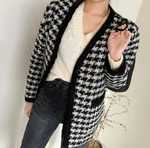 Classic Houndstooth Black & White Quilted Tweed Coat