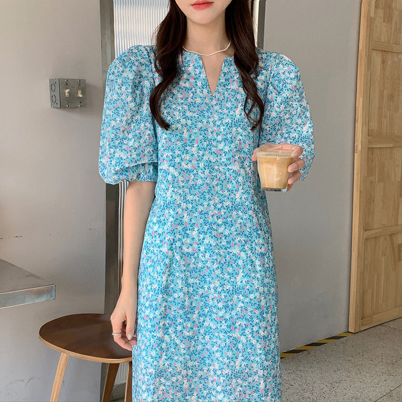 Floral Puff Sleeve Loose Fit Dress