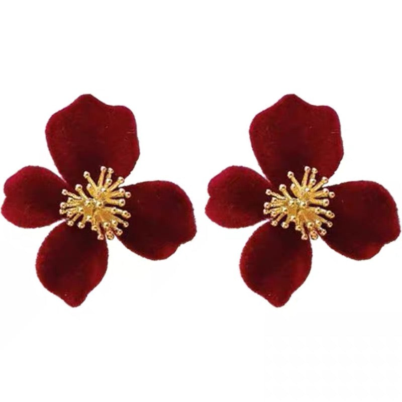 Velvet Flower with Gold Stamens Ear Studs