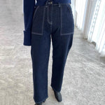 Denim Utility Barrel Pants with Contrasting Stitches