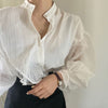 Designer Organza Sleeves Button-Up Blouse