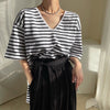 Korean Style V-Neck Oversized T-Shirt with Side Slits