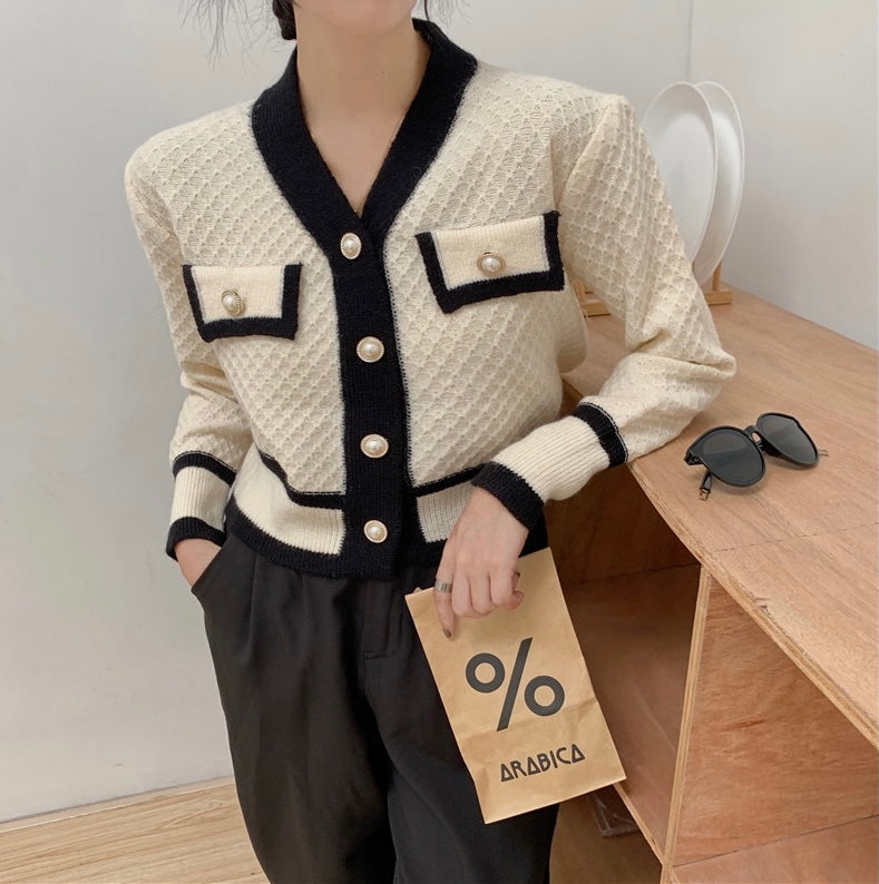 Color Contrast Diamond Knit Cardigan