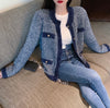 Classic Blue Glitter Cardigan with Metal Button