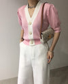 Classic Color Block OL Short Sleeve Cardigan