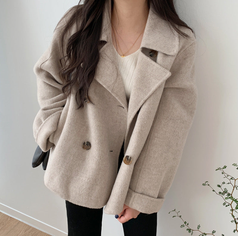 Korean Style Double Breasted Wool Blended Coat