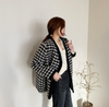 Classic Houndstooth Black & White Quilted Tweed Coat