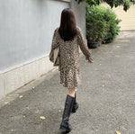 Leopard Print Long Sleeve Drawstring Mini Dress