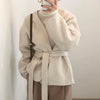 Minimalist Collarless Wool Blend Coat with Belt