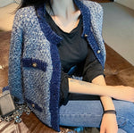 Classic Blue Glitter Cardigan with Metal Button