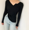 Soft Cotton V-Neck Ribbed Knit Top