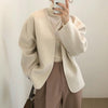 Minimalist Collarless Wool Blend Coat with Belt