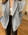 Denim Cap Sleeve Shawl Collared Vest