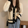 Color Contrast Diamond Knit Cardigan