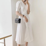 Pleated Wrap Style White Midi dress