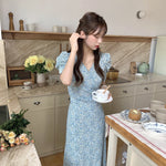 Korean Style Floral Printed V-Neck Wrap Dress