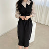 Korean Style Color Contrast Dress with Asymmetrical Collar