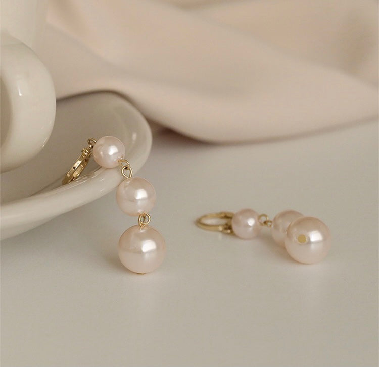 Three Pearls Dangling Earrings