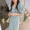 Korean Style Floral Printed V-Neck Wrap Dress