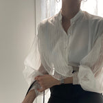 Designer Organza Sleeves Button-Up Blouse