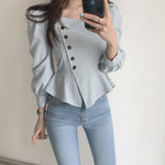 Designer Sideline Button-Up Square Neck Blouse