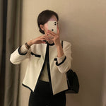 Classic Black & White Contrasting Trim Round Neck Open Front Jacket