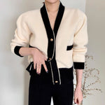 Classic Black and Beige Knitted Cardigan