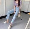 High-Waist Straight Leg Blue Washed Jeans