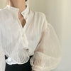 Designer Organza Sleeves Button-Up Blouse