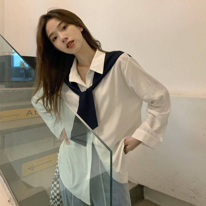 Korean Style Shirt with Cape Tie