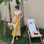 Summer Oil Painting Open Waist Strap Dress