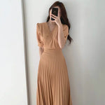 Short Sleeve V-Neck High Waist Pleated Midi Dress