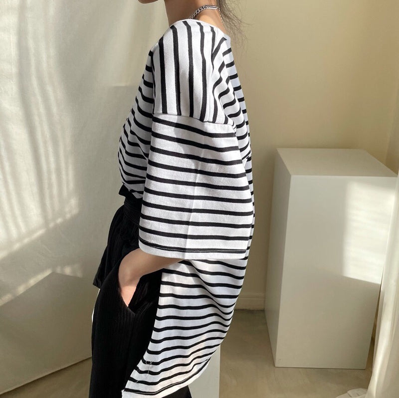 Korean Style V-Neck Oversized T-Shirt with Side Slits