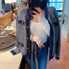 Classic Blue Glitter Cardigan with Metal Button